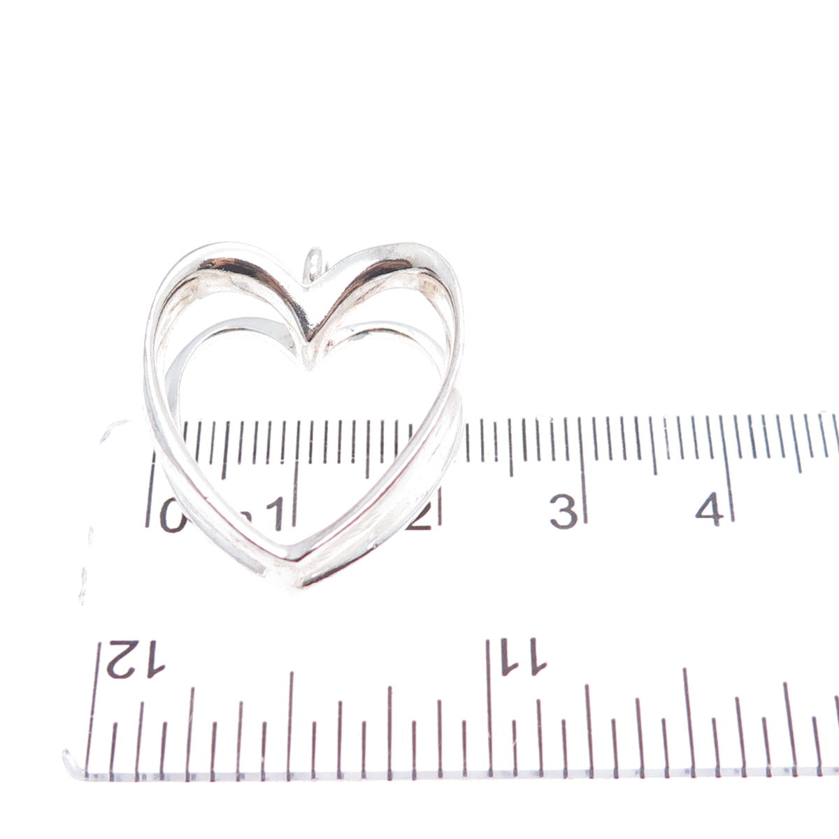 925 Sterling Silver Vintage Modernist Double Heart Charm Pendant
