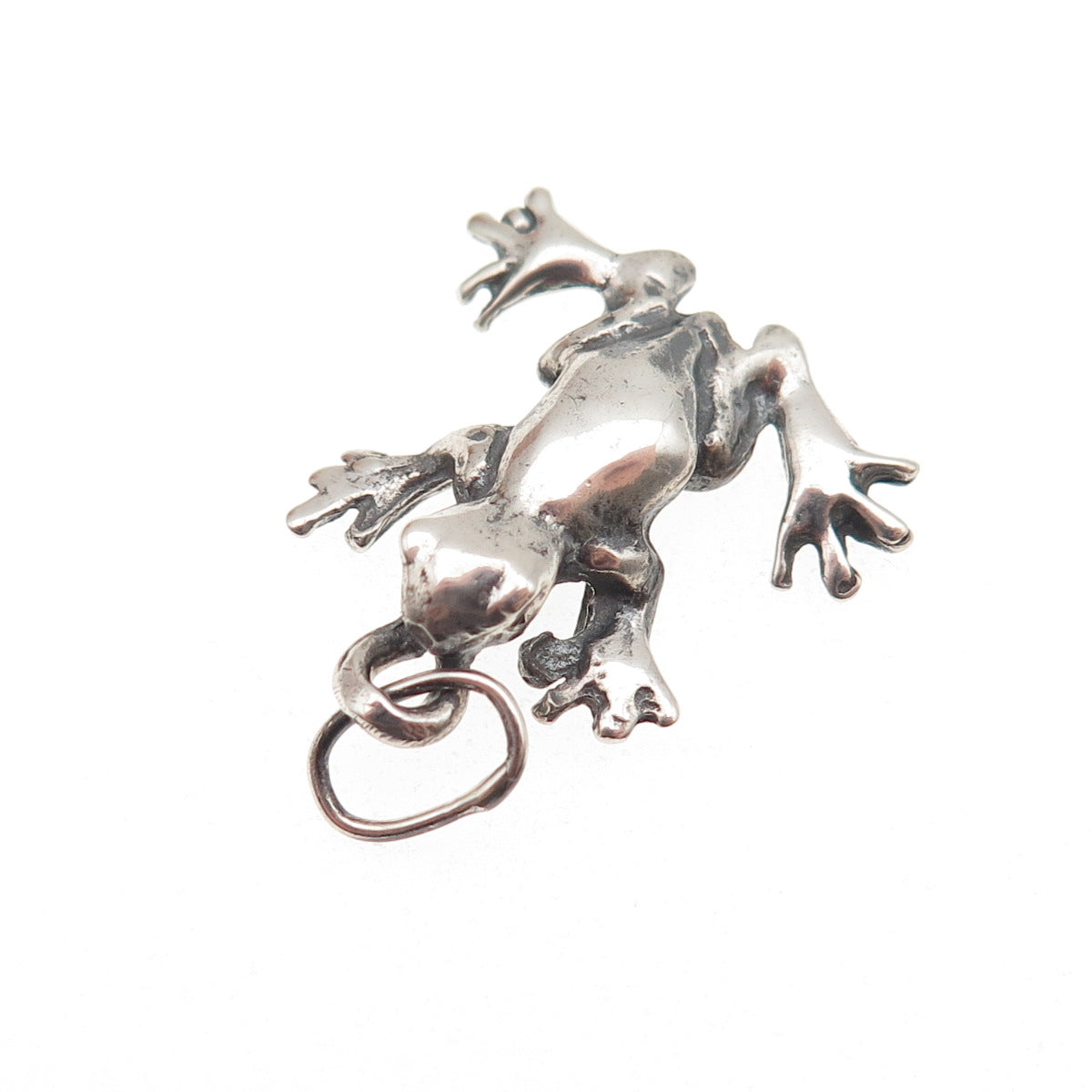 925 Sterling Silver Vintage Frog For Good Luck Oxidized 3D Charm Pendant