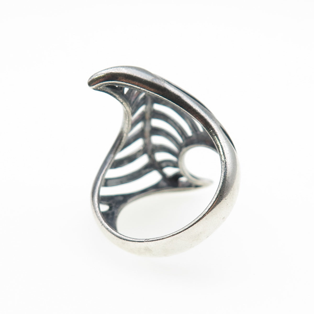 925 Sterling Silver Vintage Modernist Wavy Oxidized Ring Size 8.75