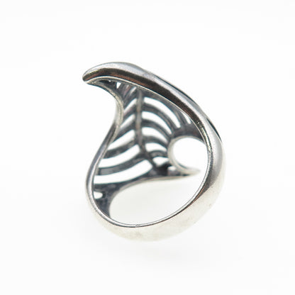 925 Sterling Silver Vintage Modernist Wavy Oxidized Ring Size 8.75