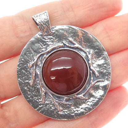 925 Sterling Silver Vintage Israel Real Carnelian Modernist Disc Pendant