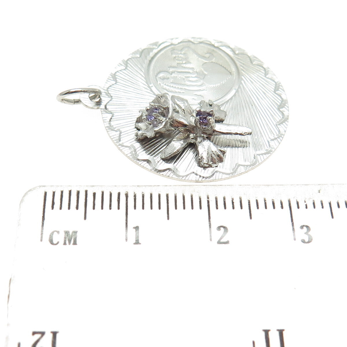 ART'S ELEGANCE 925 Sterling Silver Vintage Real Amethyst "Mother" Pendant