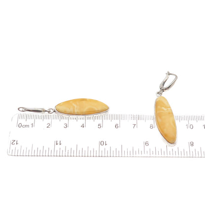 925 Sterling Silver Vintage Real Butterscotch Amber Modernist Dangle Earrings