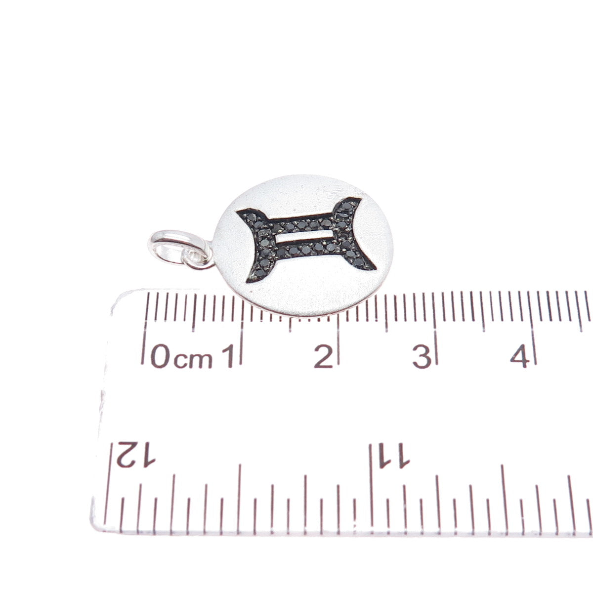 925 Sterling Silver Real Round-Cut Black Diamond Gemini Zodiac Charm Pendant