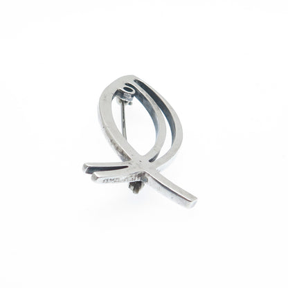 925 Sterling Silver Vintage Ichthys Religious Pin Brooch
