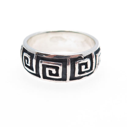 925 Sterling Silver Vintage Greek Maze Oxidized Band Ring Size 9.5