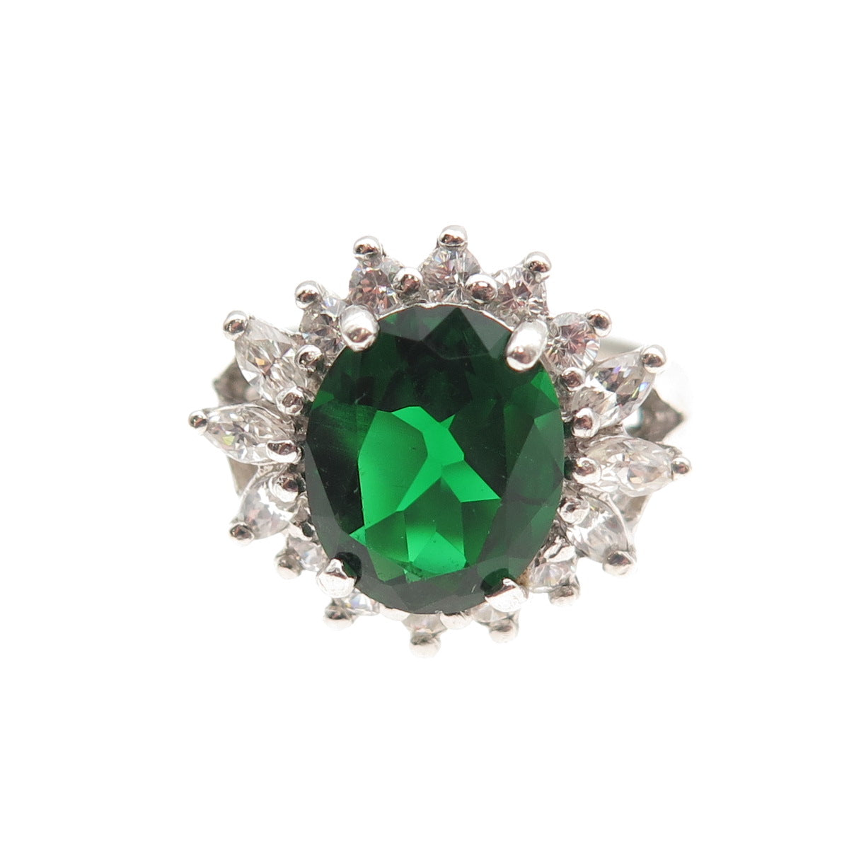 Jolie Gabor 925 Sterling Silver Green & White C Z Bohemian Ring Size 6.75