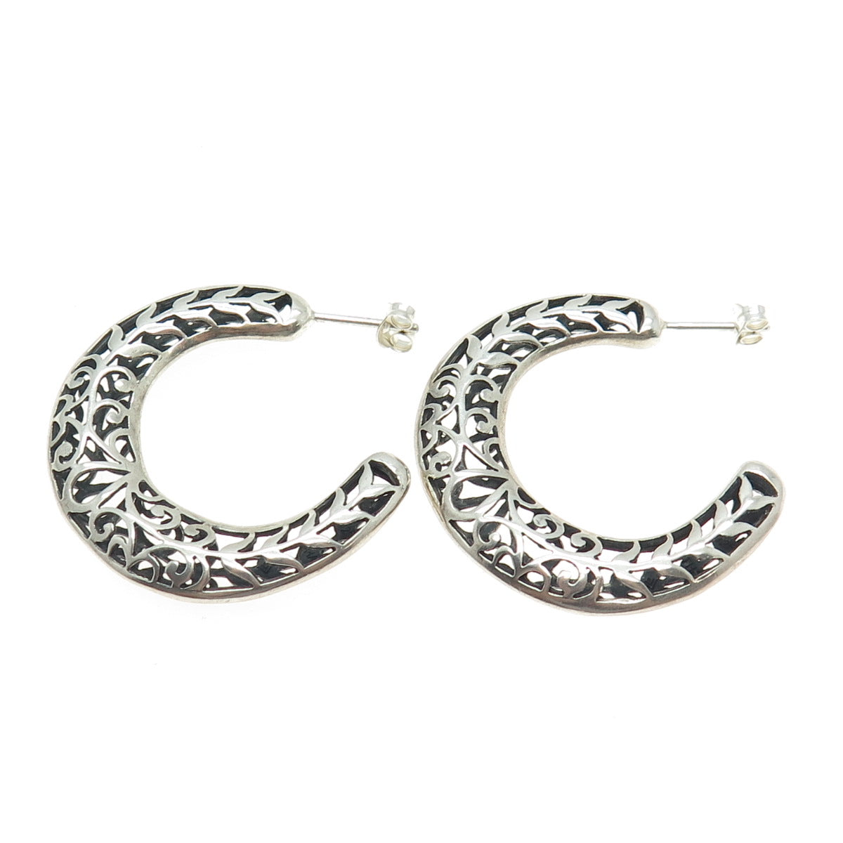 SILPADA 925 Sterling Silver Vintage Ornate Crescent Hoop Earrings