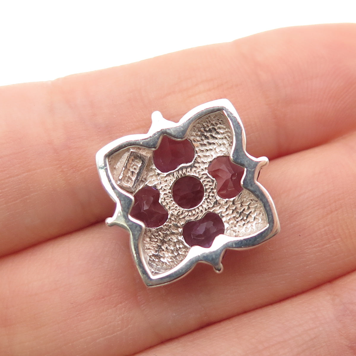 925 Sterling Silver Vintage Real Heart & Round-Cut Amethyst Mini Slide Pendant