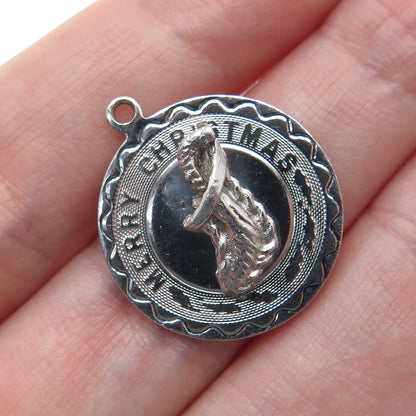 ELCO 925 Sterling Silver Vintage Merry Christmas Minimalist Charm Pendant