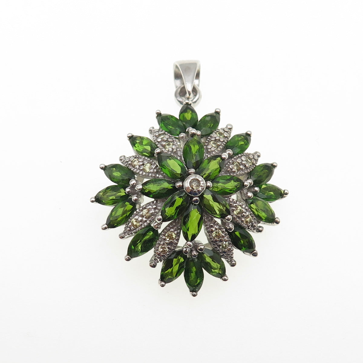 925 Sterling Silver Real Marquise-Cut Peridot & Round-Cut Citrine Charm Pendant