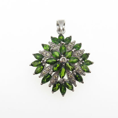 925 Sterling Silver Real Marquise-Cut Peridot & Round-Cut Citrine Charm Pendant