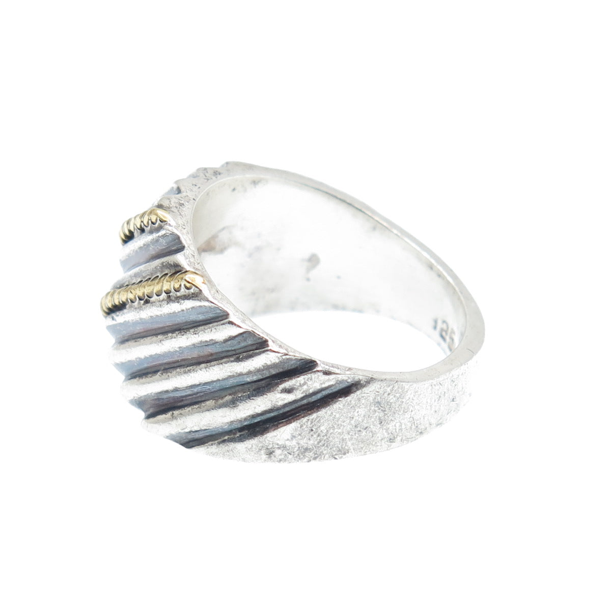 925 Sterling Silver 2-Tone Vintage Mexico Modernist Oxidized Ring Size 6.75