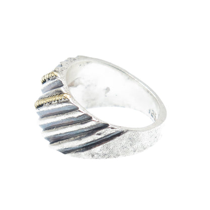 925 Sterling Silver 2-Tone Vintage Mexico Modernist Oxidized Ring Size 6.75