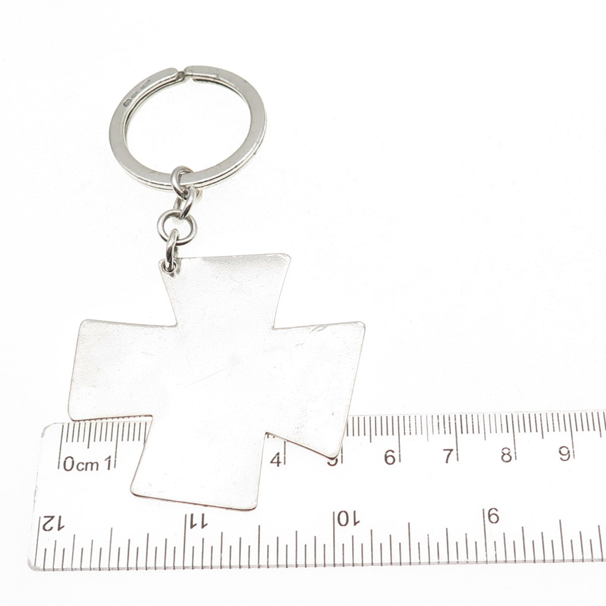 UnoAErre 925 Sterling Silver Vintage 2000 KJB London Cross Key Chain Fob Ring