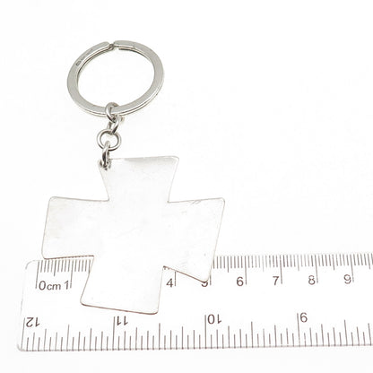 UnoAErre 925 Sterling Silver Vintage 2000 KJB London Cross Key Chain Fob Ring