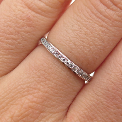 925 Sterling Silver Round-Cut C Z Eternity Stackable Band Ring Size 6