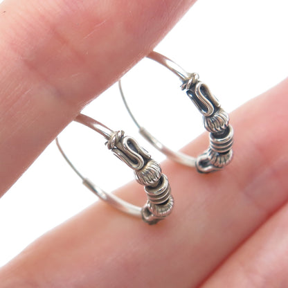 925 Sterling Silver Multi-Beads Oxidized Hoop Earrings