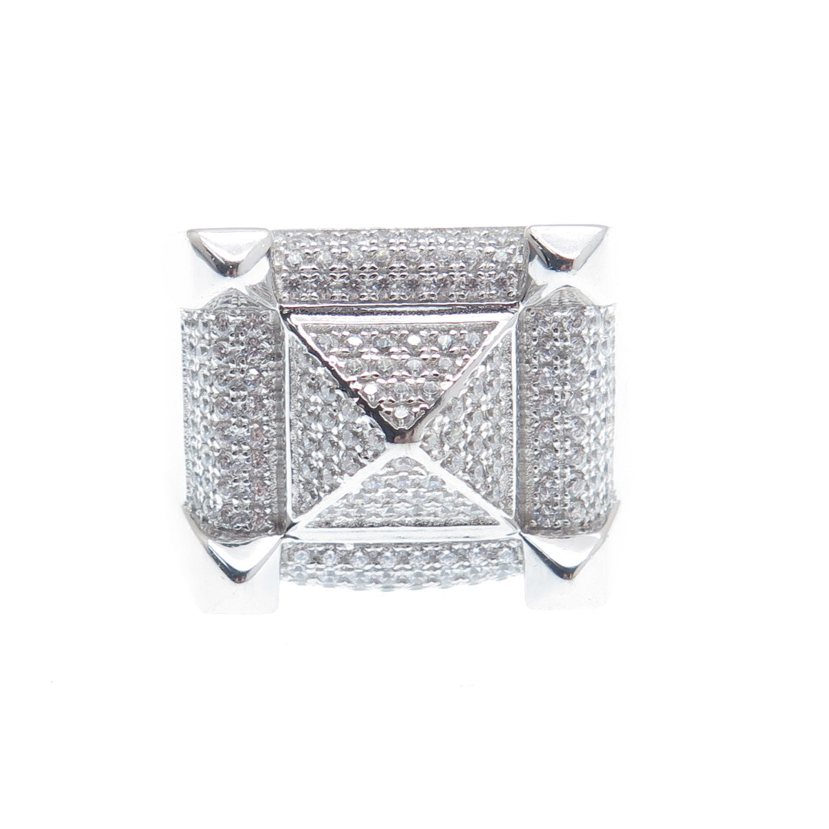 925 Sterling Silver Round-Cut Shaped C Z Square Domed Wide Ring Size 10.5