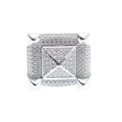 925 Sterling Silver Round-Cut Shaped C Z Square Domed Wide Ring Size 10.5