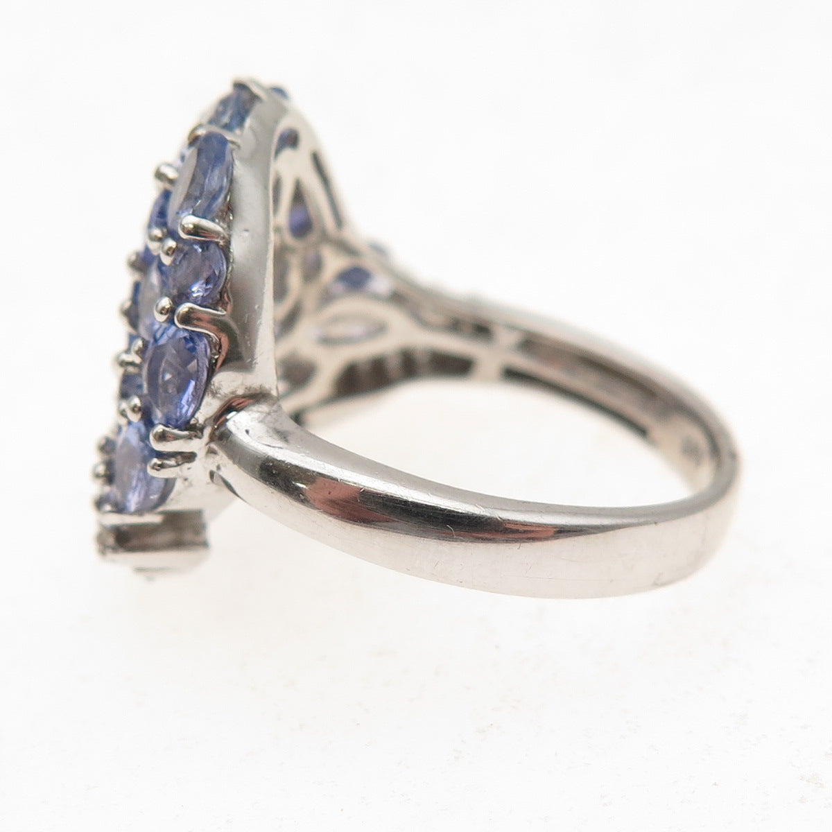 Chuck Clemency 925 Sterling Silver Real Tanzanite & White Topaz Ring Size 8.25