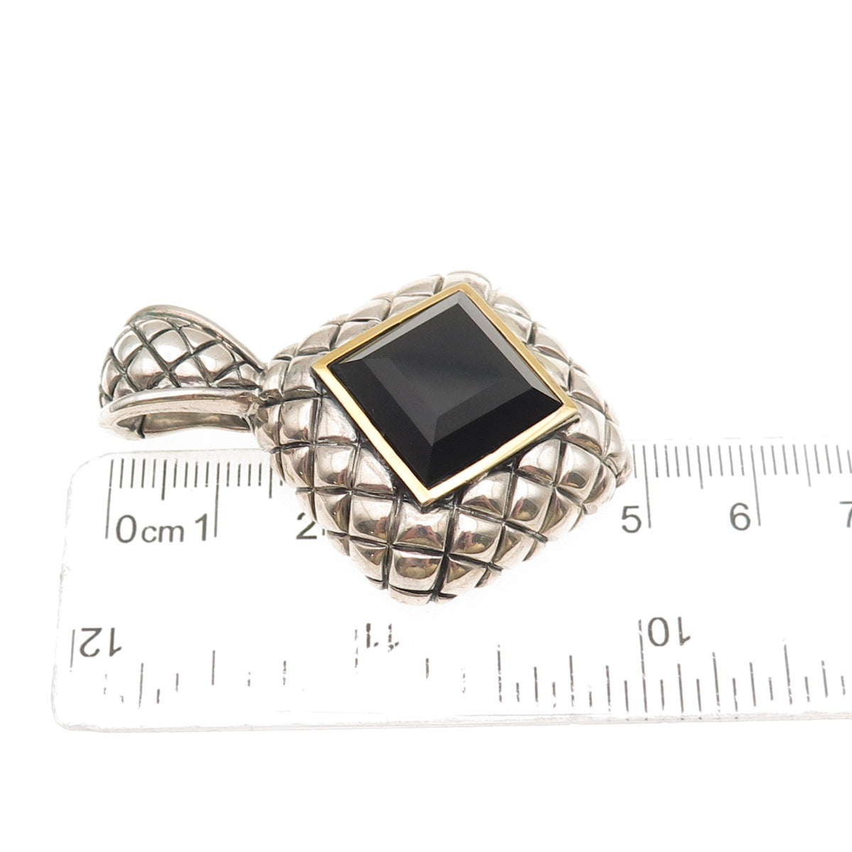 Nancy & David 925 Sterling Silver 14K Gold Vintage Real Black Spinel Pendant