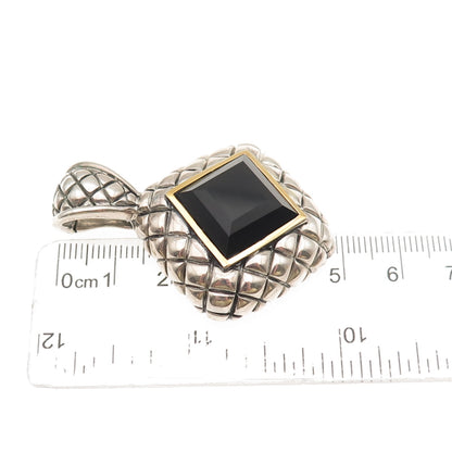 Nancy & David 925 Sterling Silver 14K Gold Vintage Real Black Spinel Pendant