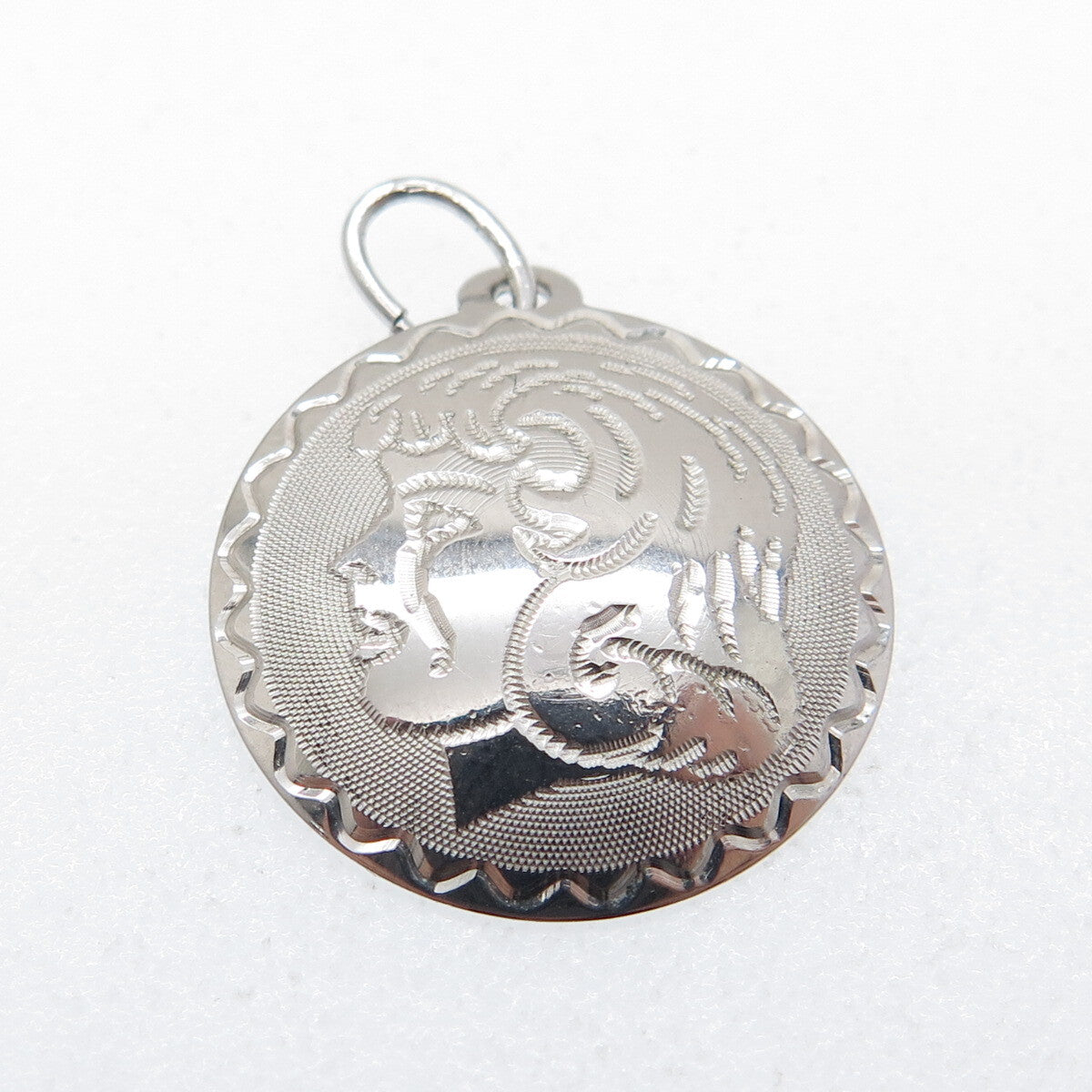 JANEL 925 Sterling Silver Vintage Engraved Girl Profile Minimalist Charm Pendant