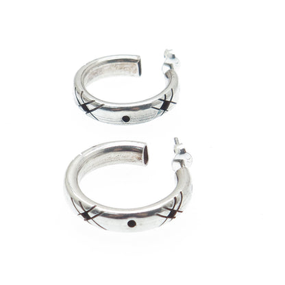 925 Sterling Silver Vintage Modernist Oxidized Hoop Earrings
