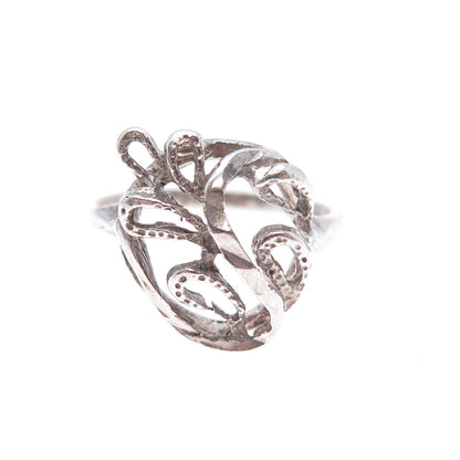 925 Sterling Silver Vintage Swirl Oxidized Ring Size 7