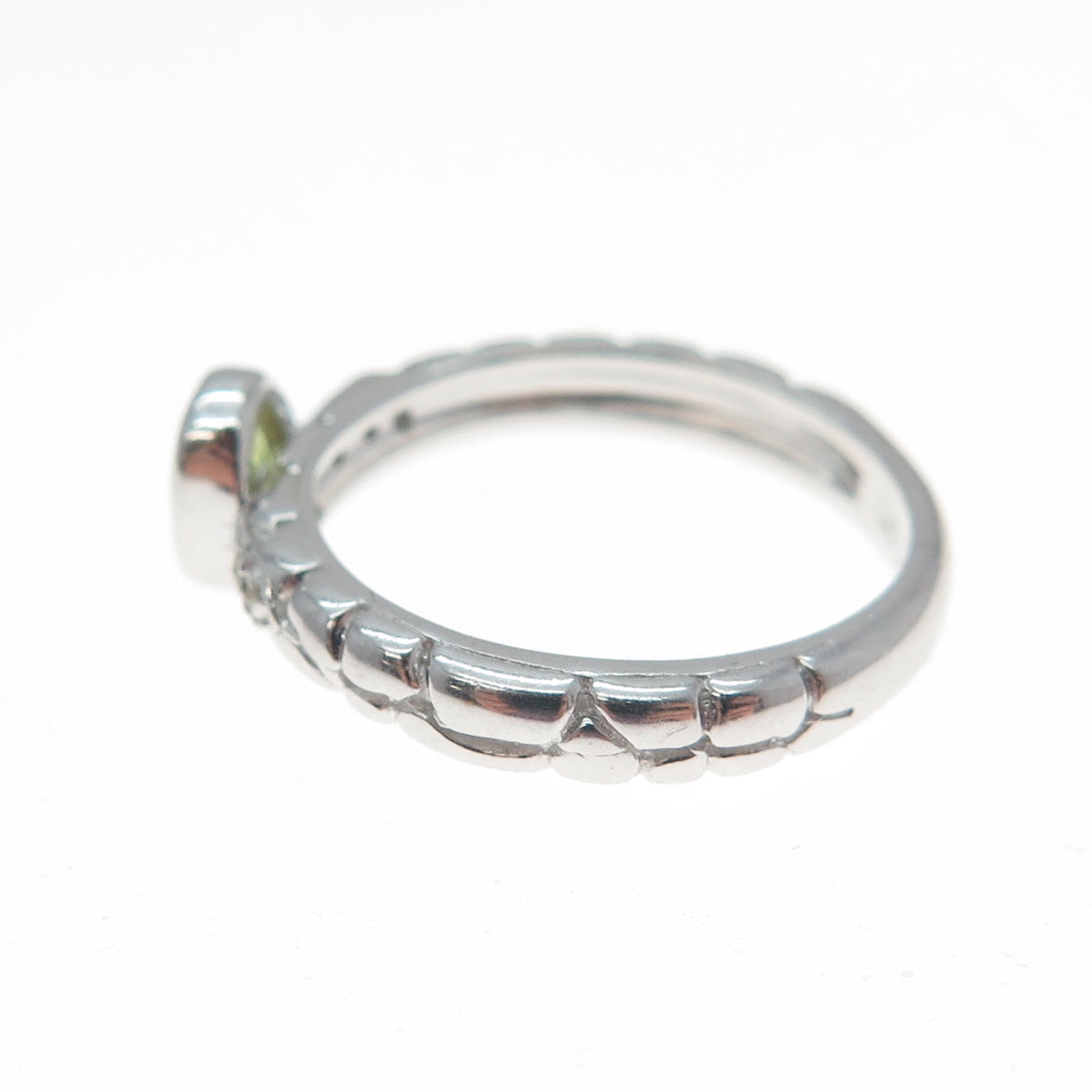 925 Sterling Silver SMK Real Round-Cut Diamond & Peridot Gem Ring Size 6.75