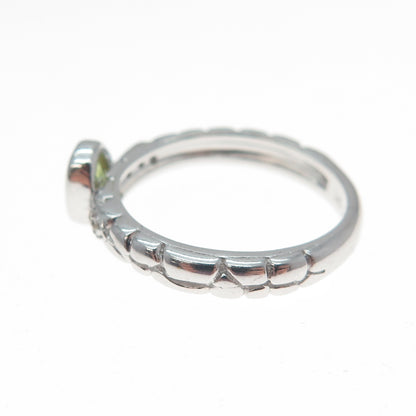 925 Sterling Silver SMK Real Round-Cut Diamond & Peridot Gem Ring Size 6.75
