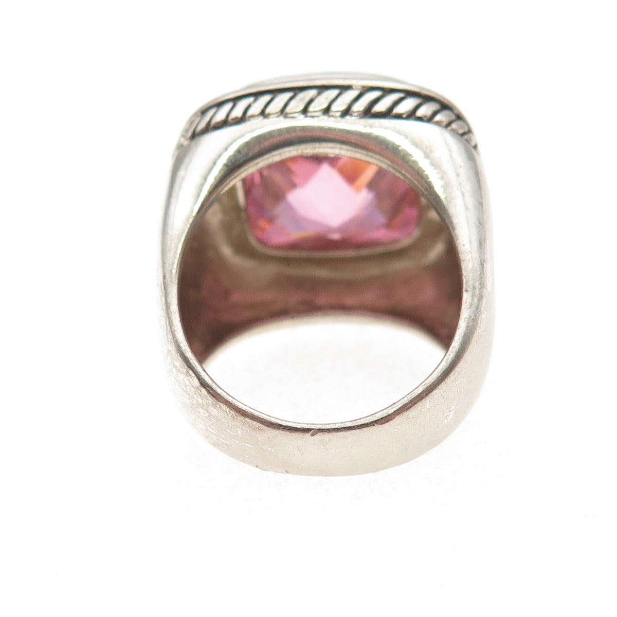925 Sterling Silver Vintage Cushion-Cut Pink C Z Oxidized Ring Size 7.25
