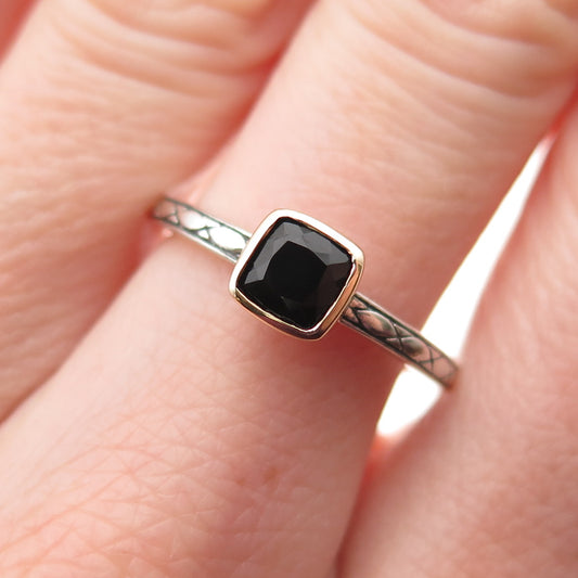 Town & Country Sterling Silver 14K Gold Vintage Real Black Onyx Ring Size 7.25