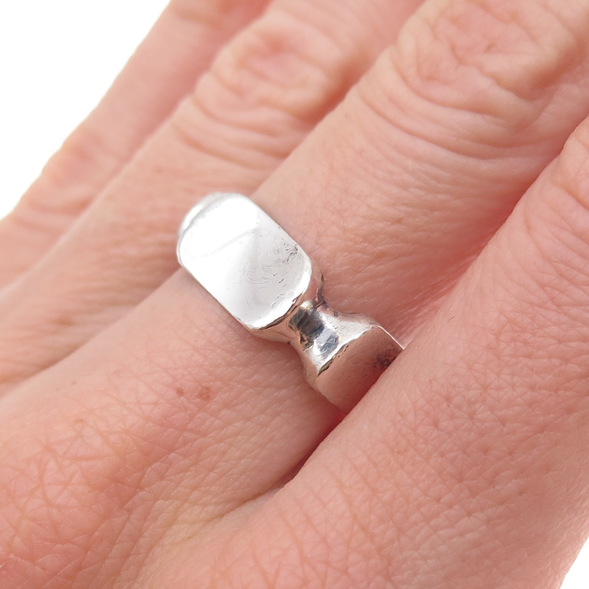 925 Sterling Silver Vintage Mexico Modernist Oxidized Ring Size 7.5