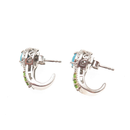 Chuck Clemency 925 Sterling Silver Real Turquoise & Peridot Claw Earrings