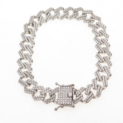 925 Sterling Silver Round-Cut C Z Cuban Link Bracelet 8"