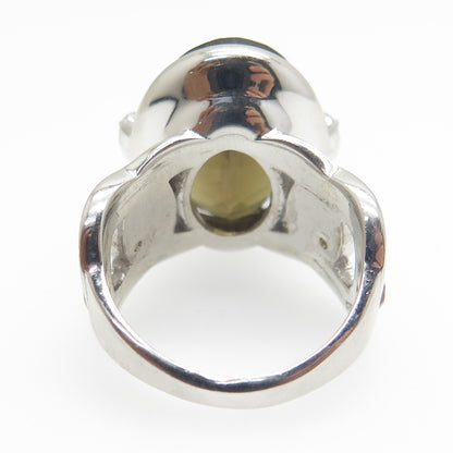 925 Sterling Silver Real Oval-Cut Smoky Quartz & Citrine Ring Size 7