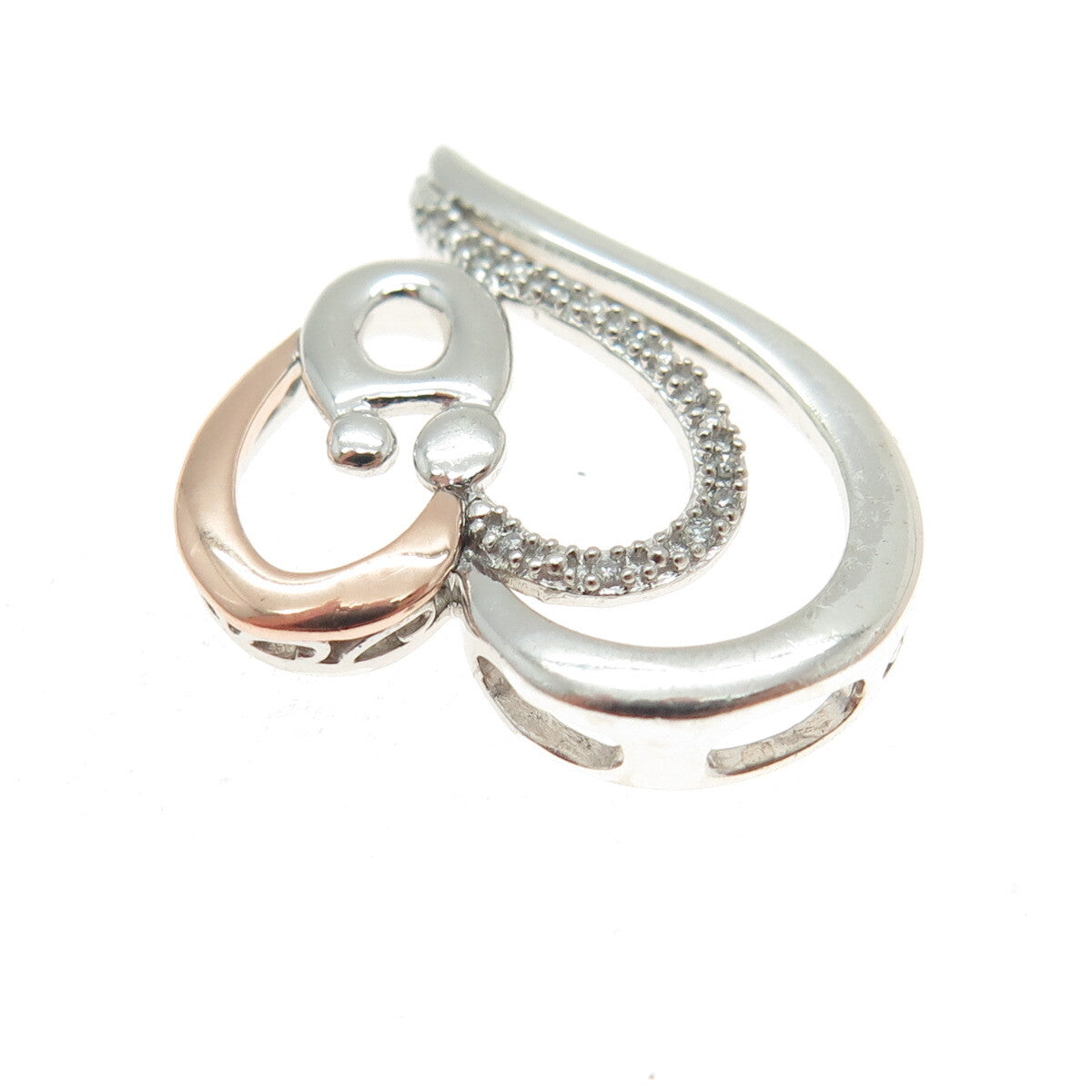 ALWAND VAHAN 10K Rose Gold 925 Sterling Diamond Mom & Chid Heart Slide Pendant