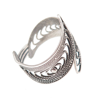 Beau Sterling Silver Antique Art Deco Filigree Bypass Adjustable Ring Size 9.75