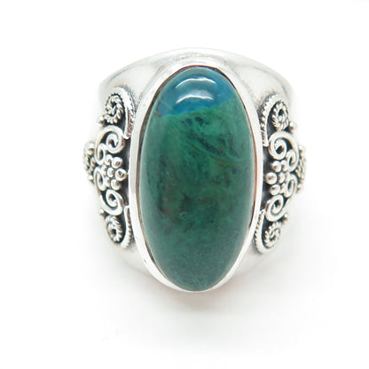 925 Sterling Silver Vintage Real Azurite Gemstone Boho Ring Size 10.25