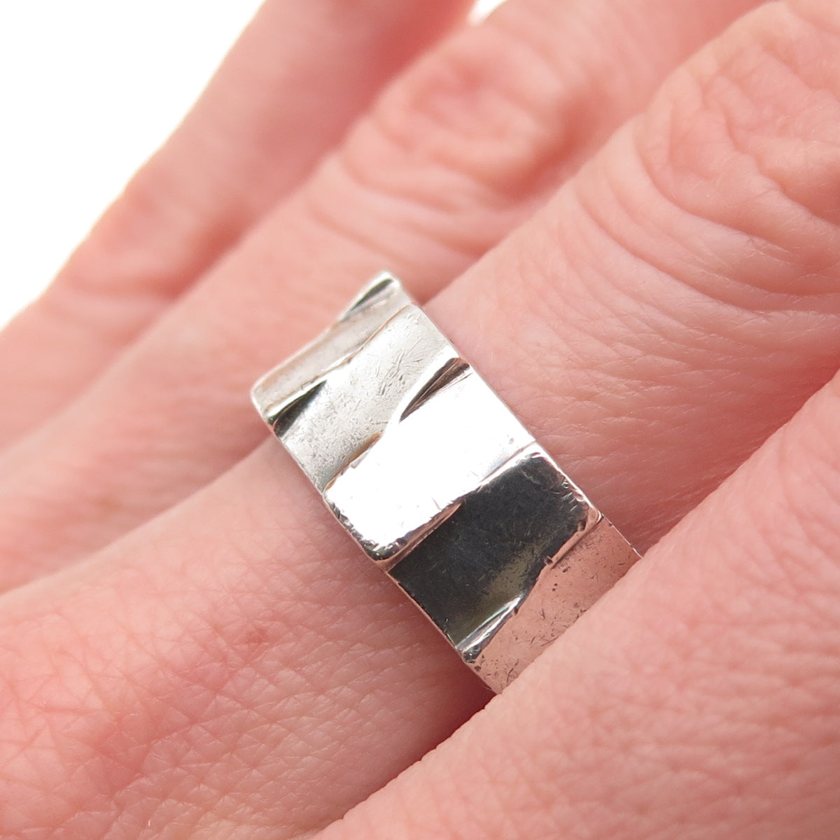 925 Sterling Silver Vintage Italy Modernist Oxidized Band Ring Size 11