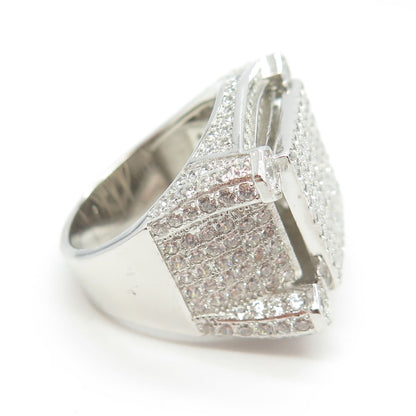 925 Sterling Silver Pave C Z Domed Ring Size 8.5