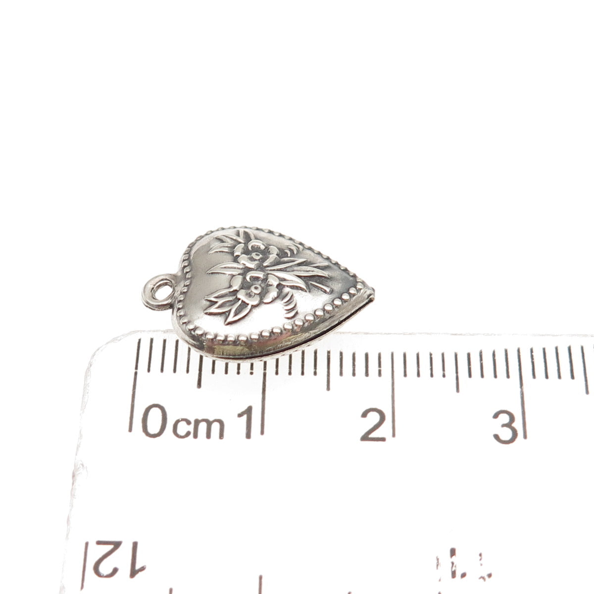 925 Sterling Antique Art Deco Engraved Floral Heart Chatelaine Mini Pendant