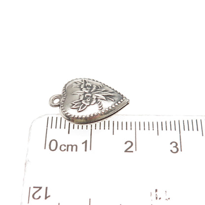 925 Sterling Antique Art Deco Engraved Floral Heart Chatelaine Mini Pendant