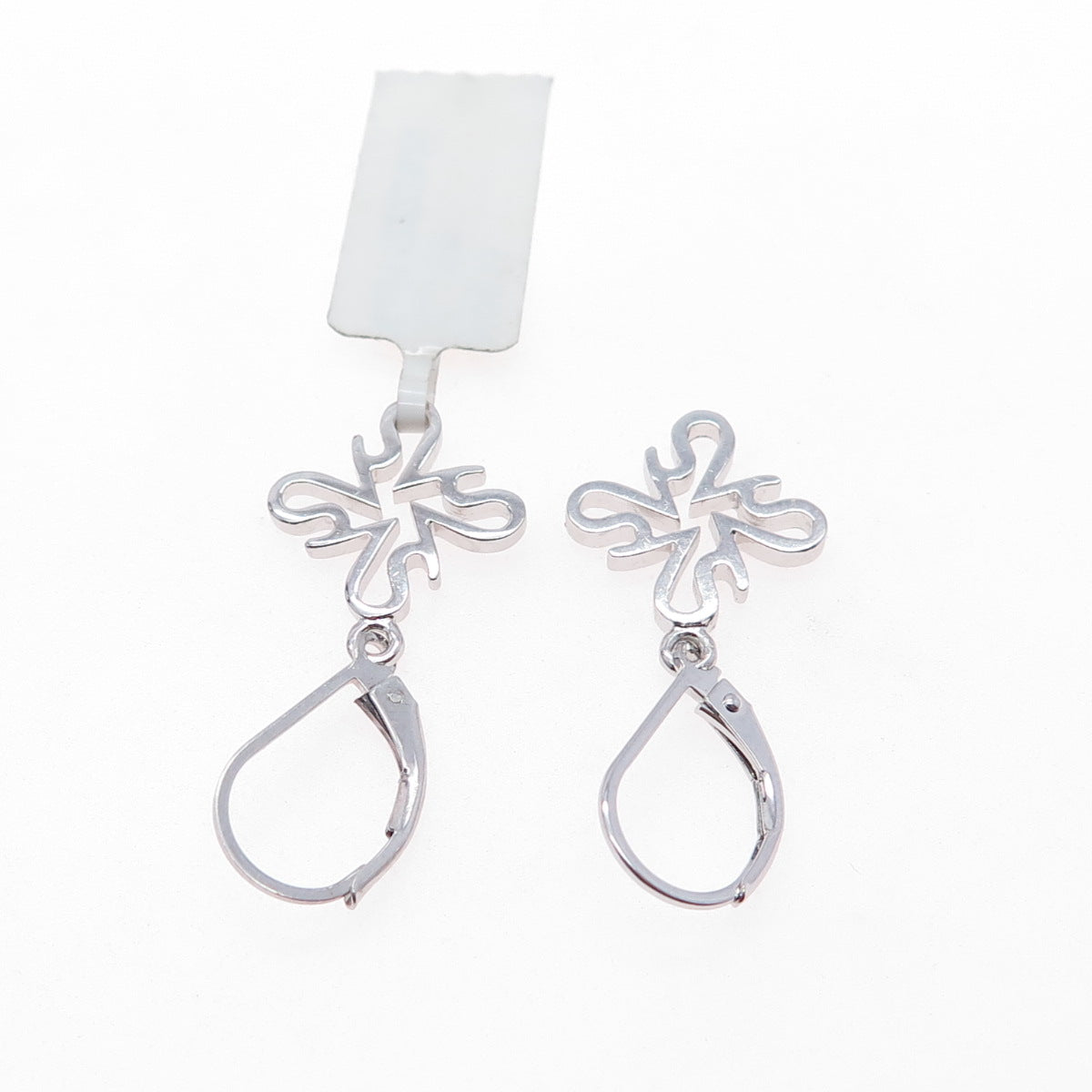 925 Sterling Silver Floral Cross Dangle Earrings
