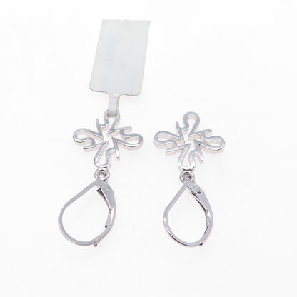 925 Sterling Silver Floral Cross Dangle Earrings