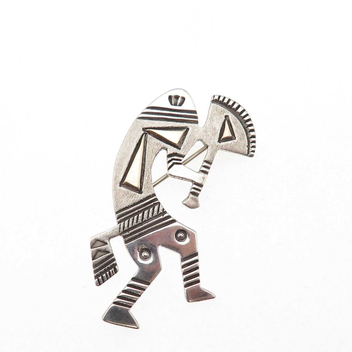 Harold Joe Old Pawn 925 Sterling 14K Gold Vintage Kokopelli Pin Brooch / Pendant