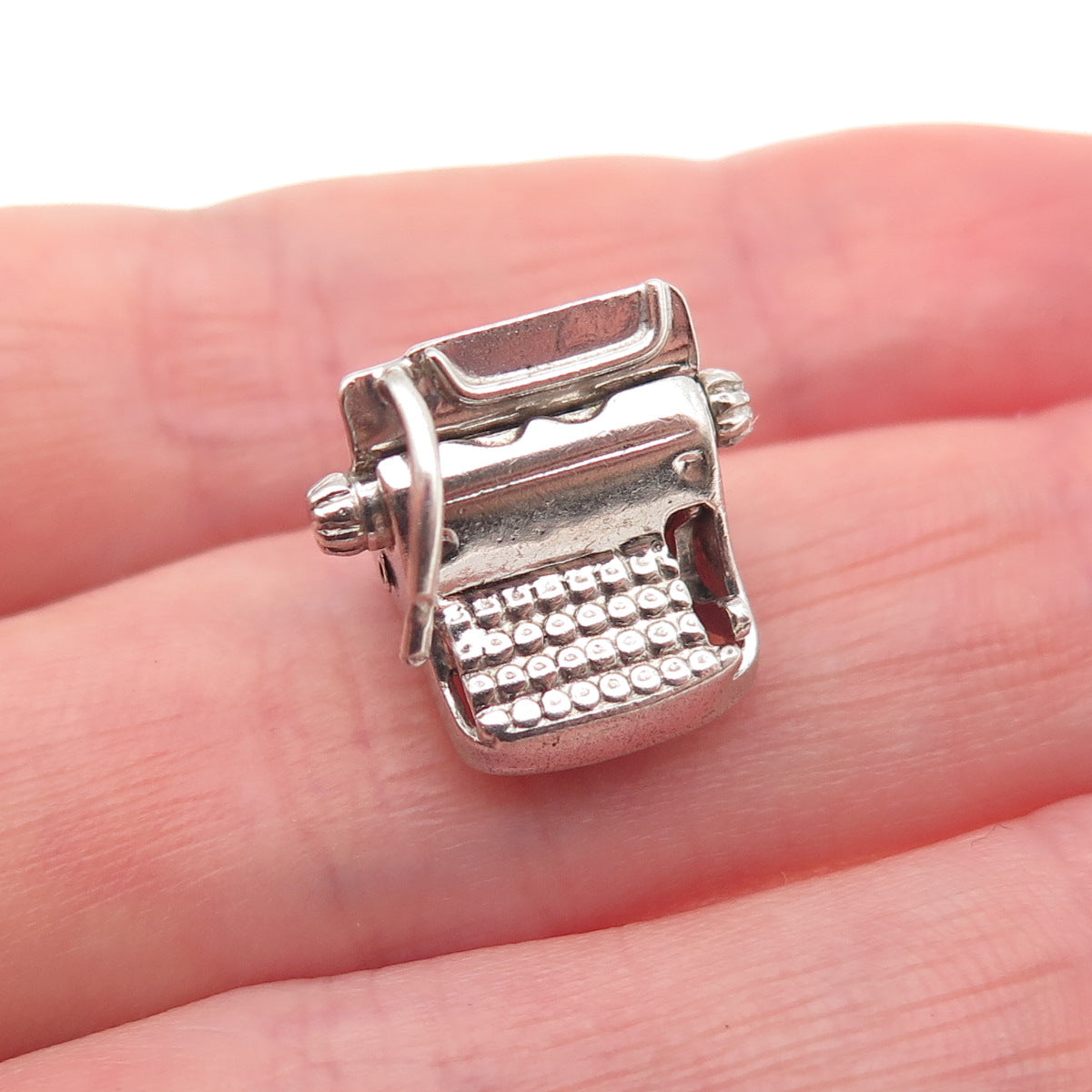 925 Sterling Silver Antique Art Deco Typewriter Oxidized 3D Charm Pendant