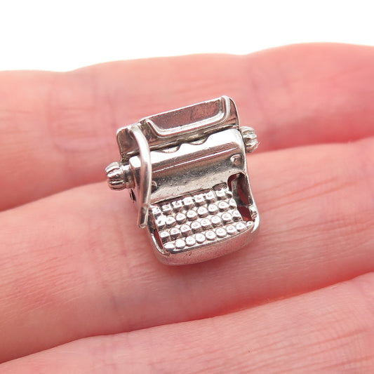 925 Sterling Silver Antique Art Deco Typewriter Oxidized 3D Charm Pendant